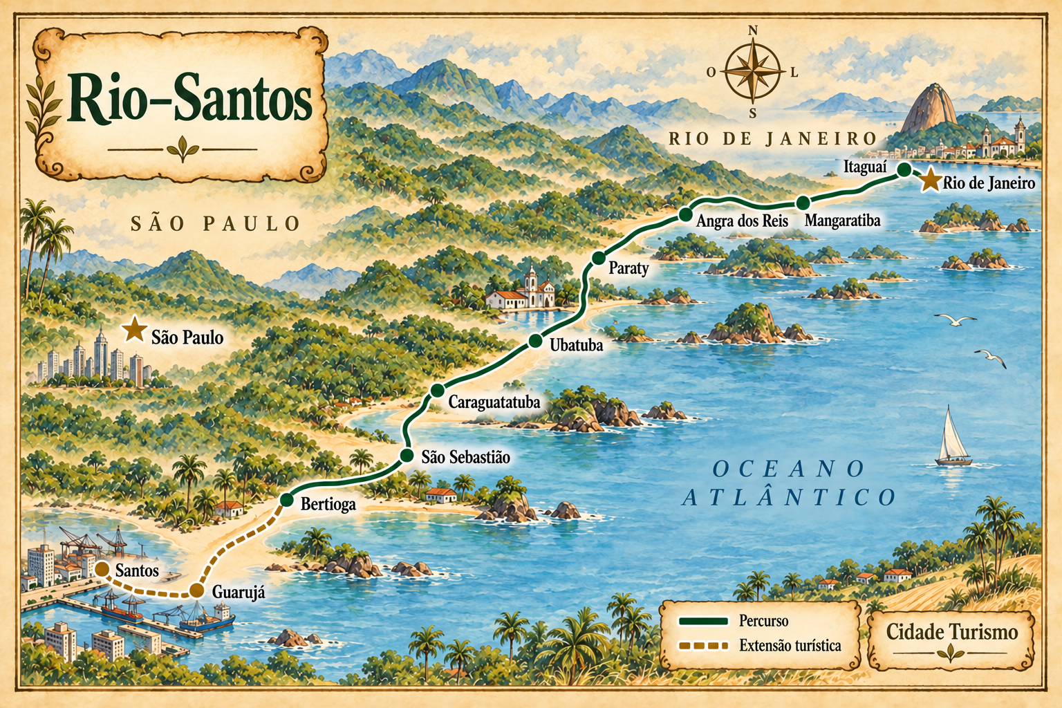 Illustrated map of Rio–Santos