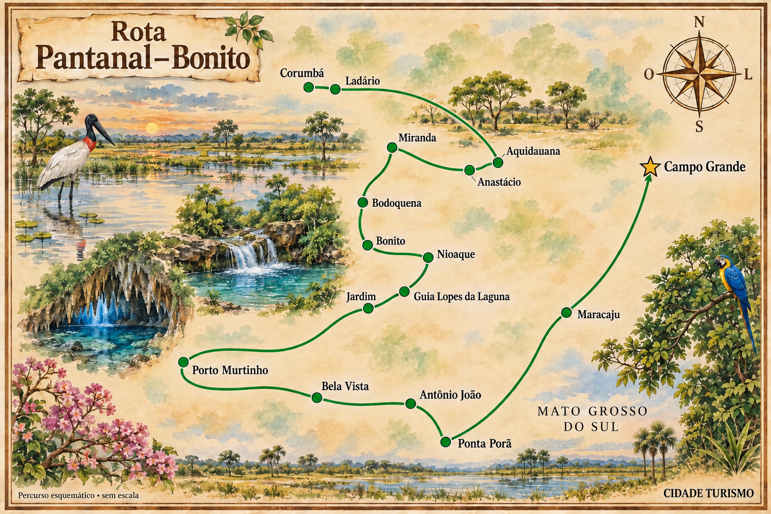 Illustrated map of Pantanal	6Bonito Route
