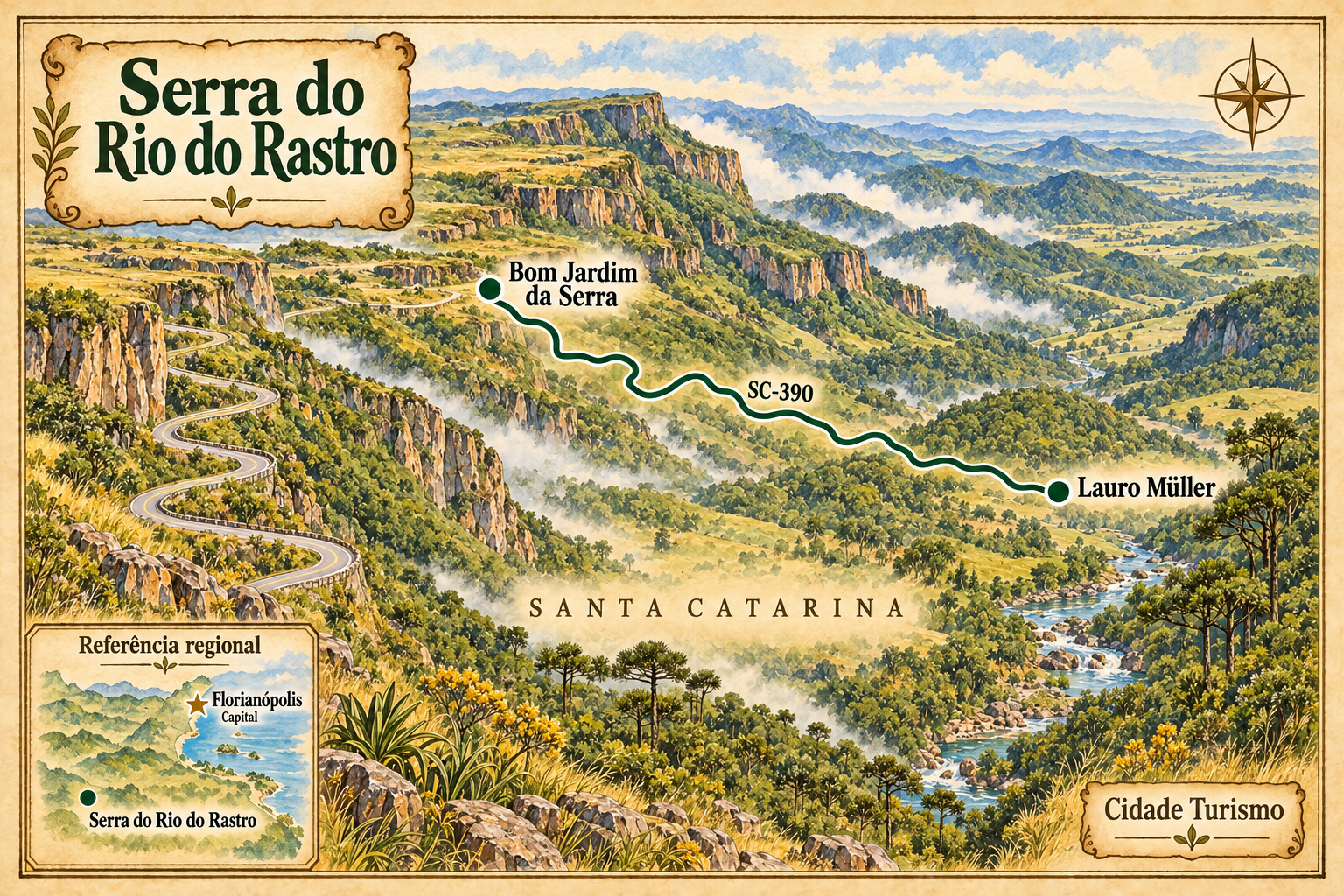 Mapa ilustrado de Serra do Rio do Rastro