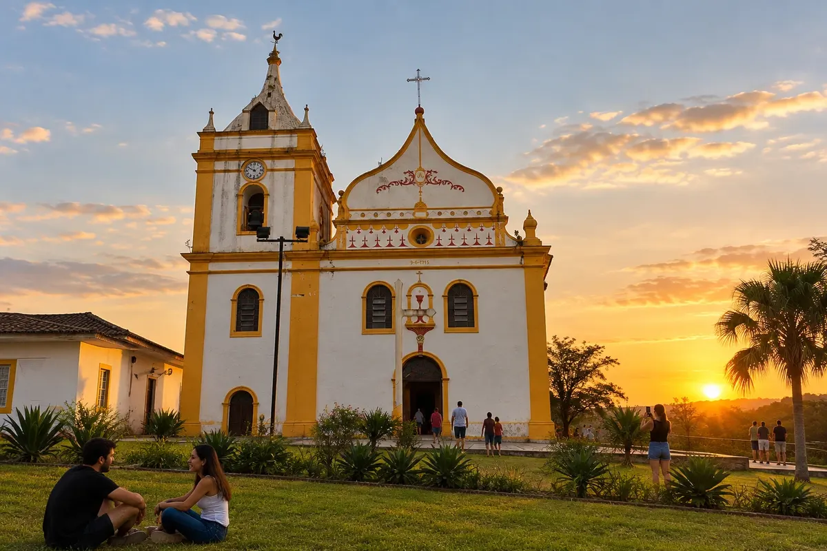 La fachada de la iglesia matriz, con el campanario al costado.