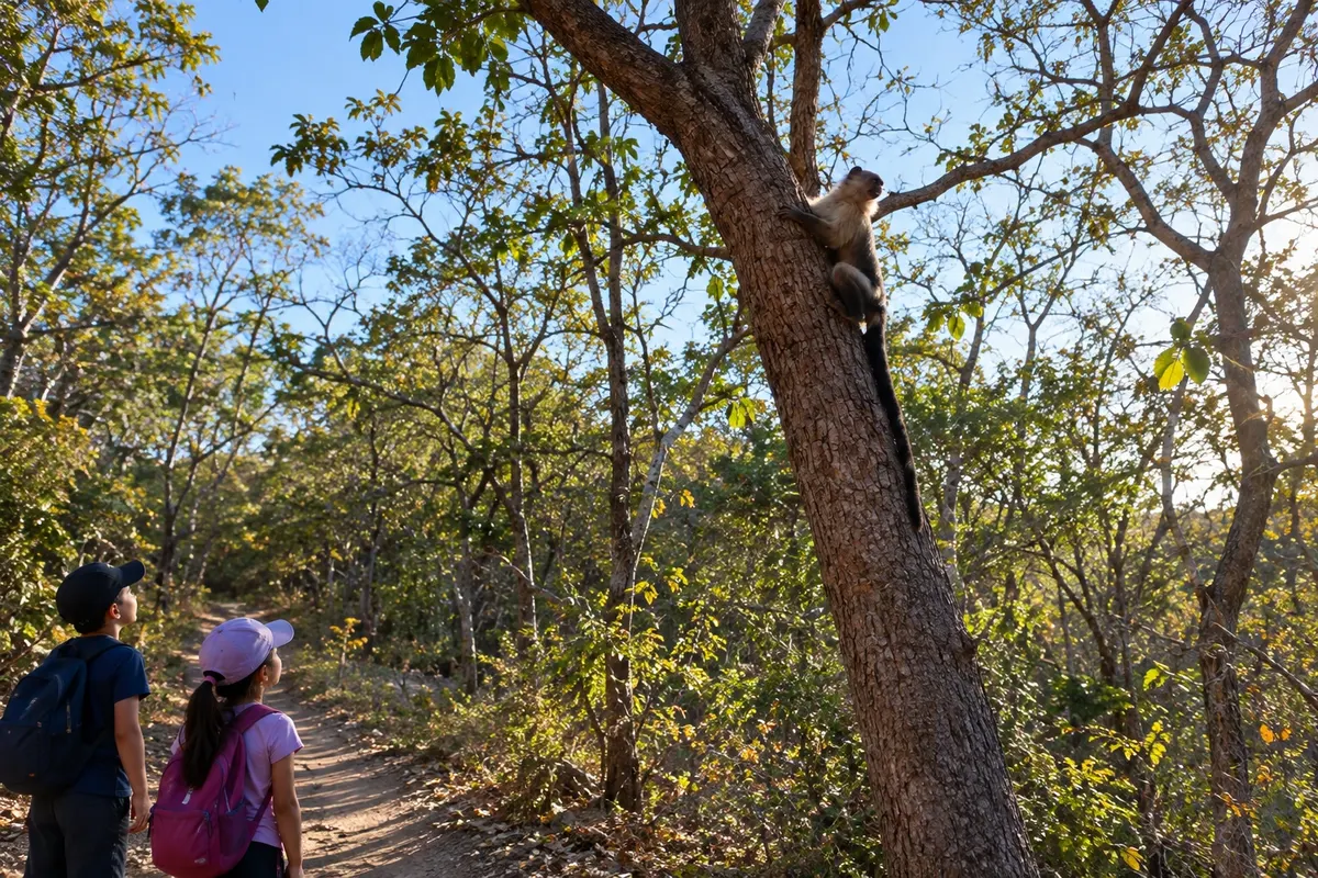 Monkeys are often seen among the trees.