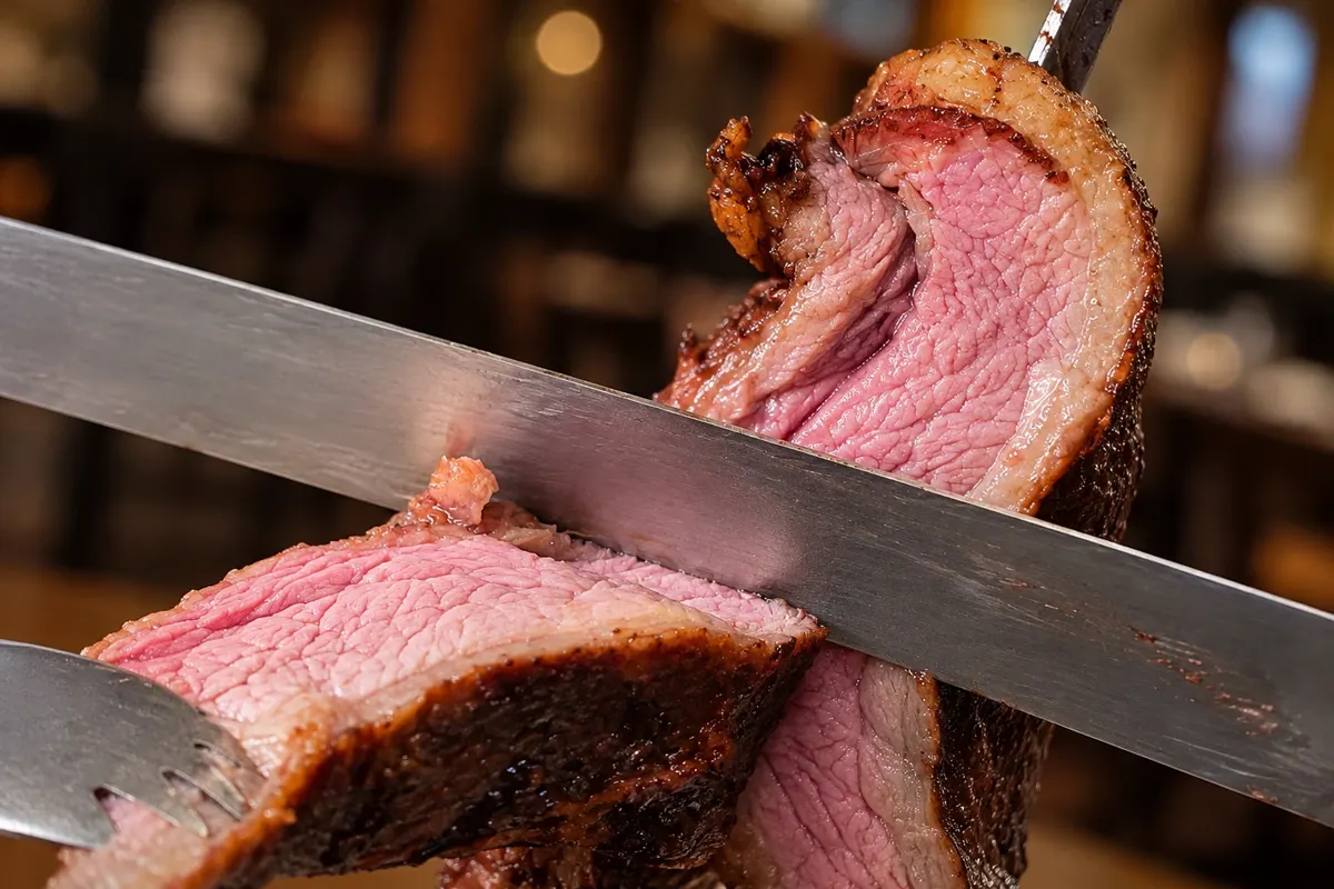 Detail of the meat carving in the espeto corrido service.
