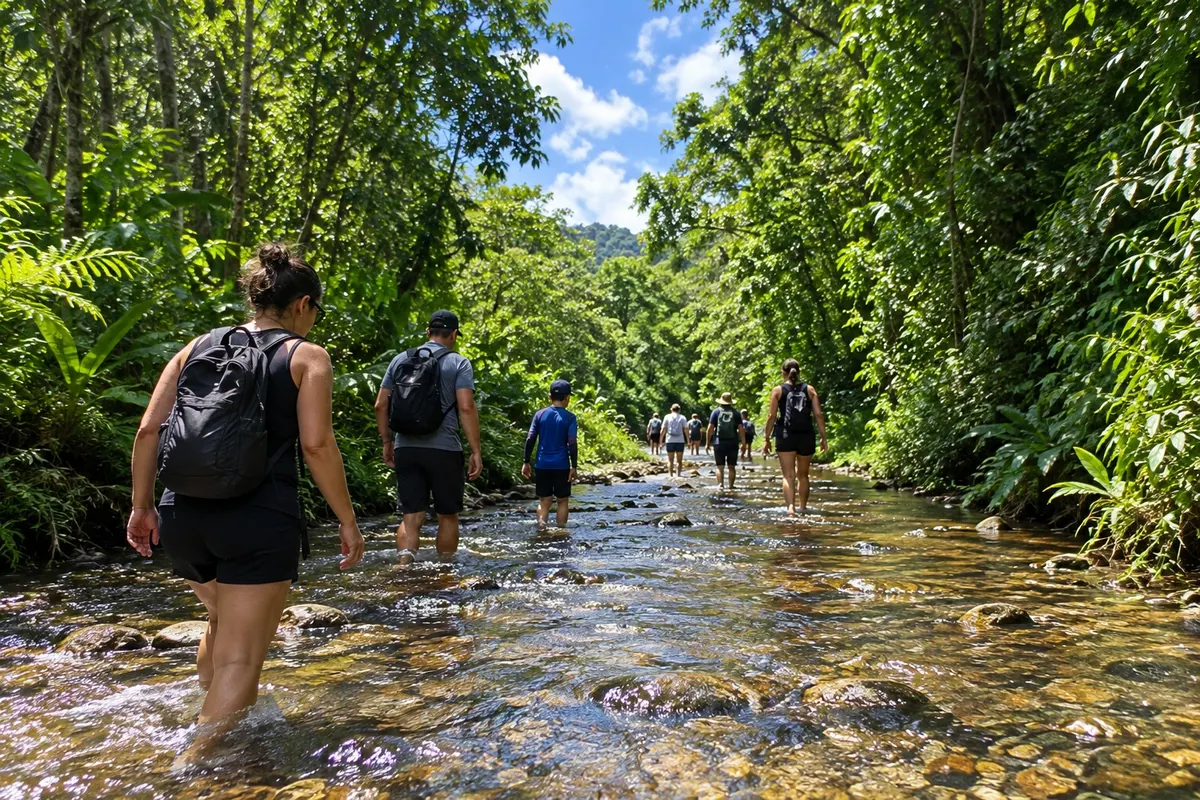 Walking along the riverbed in the reserve
