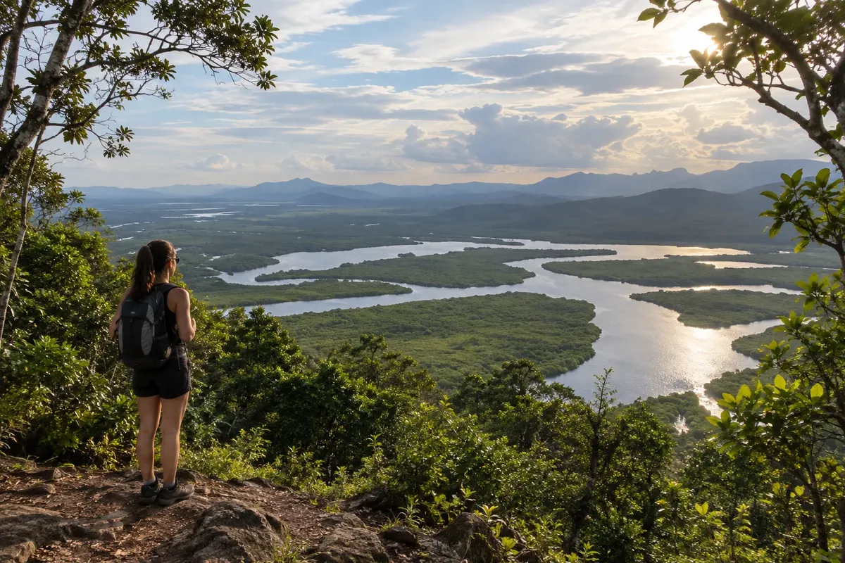 Mangroves and the Serra do Mar seen from the forest at the top