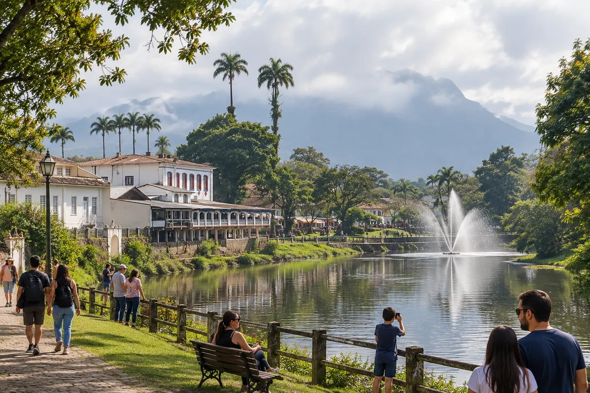 La orilla del río en el corazón de Morretes.
