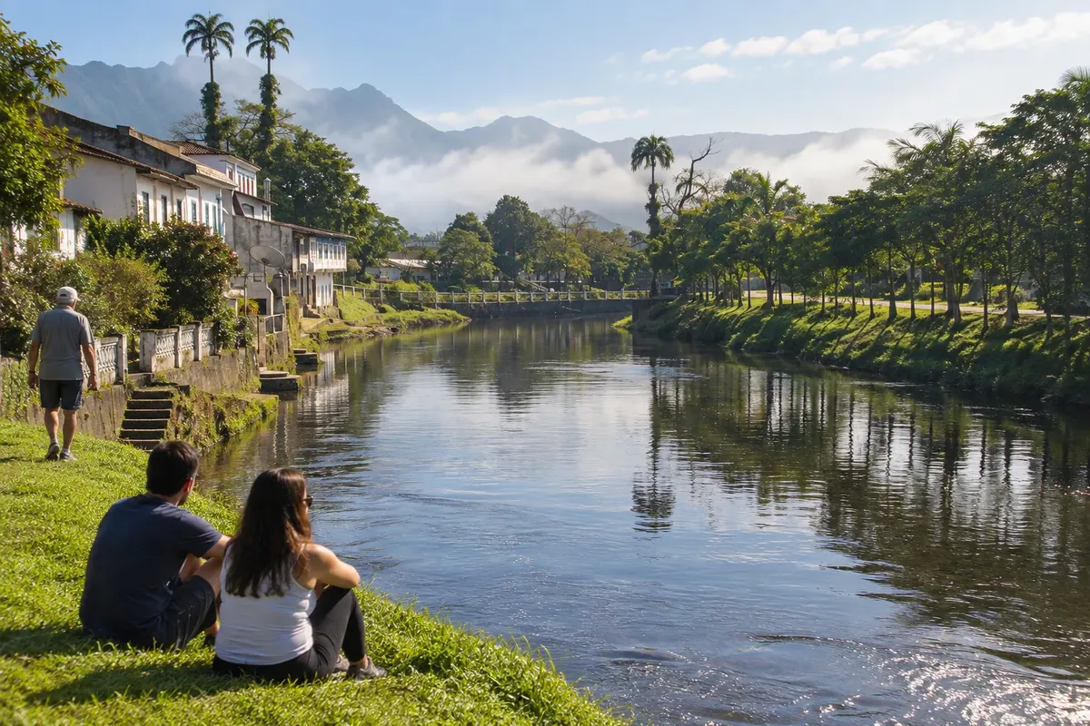 The river running through downtown Morretes.