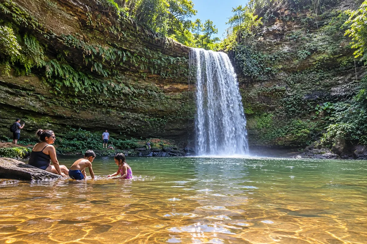 El amplio pozo de la Cachoeira do Evilson, poco profundo en el borde.