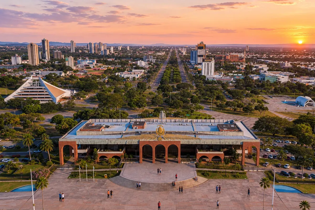The palace in the middle of the square, the starting point of the Palmas city plan.