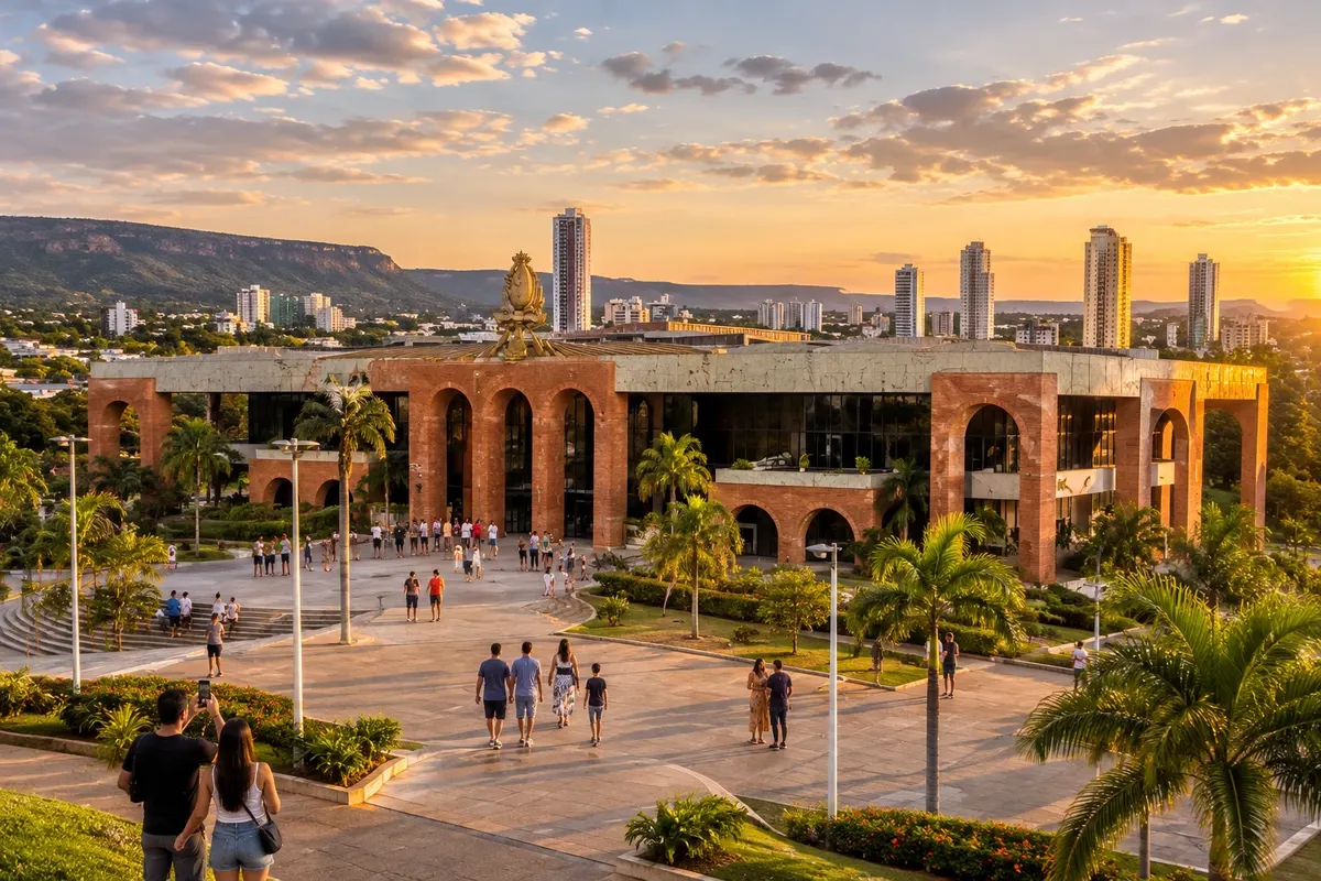 The Palácio Araguaia with the mountains in the background, in the late afternoon.