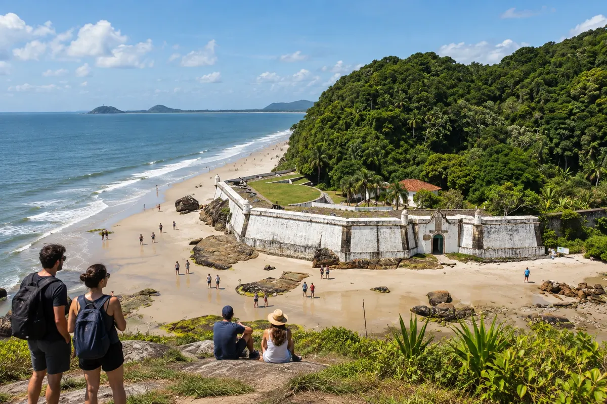 The fortress and Praia da Fortaleza seen from the hilltop.