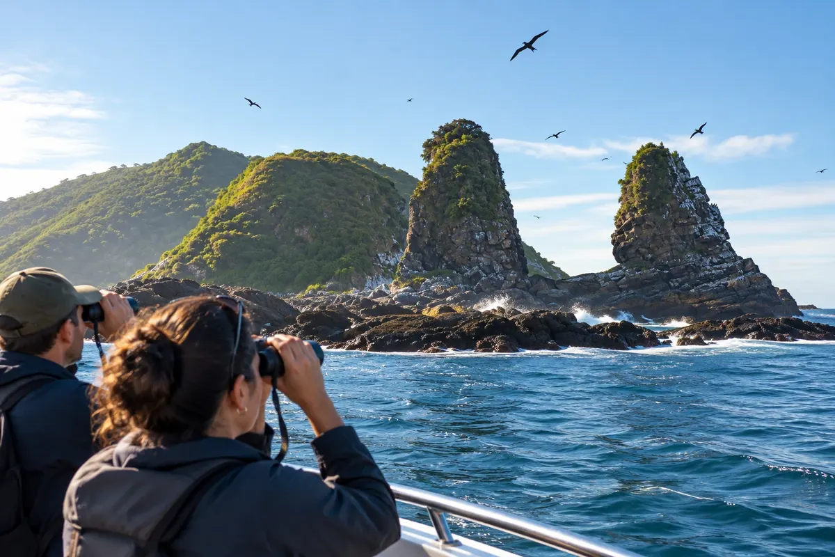 The peaks of the Ilhas dos Currais seen from the boat