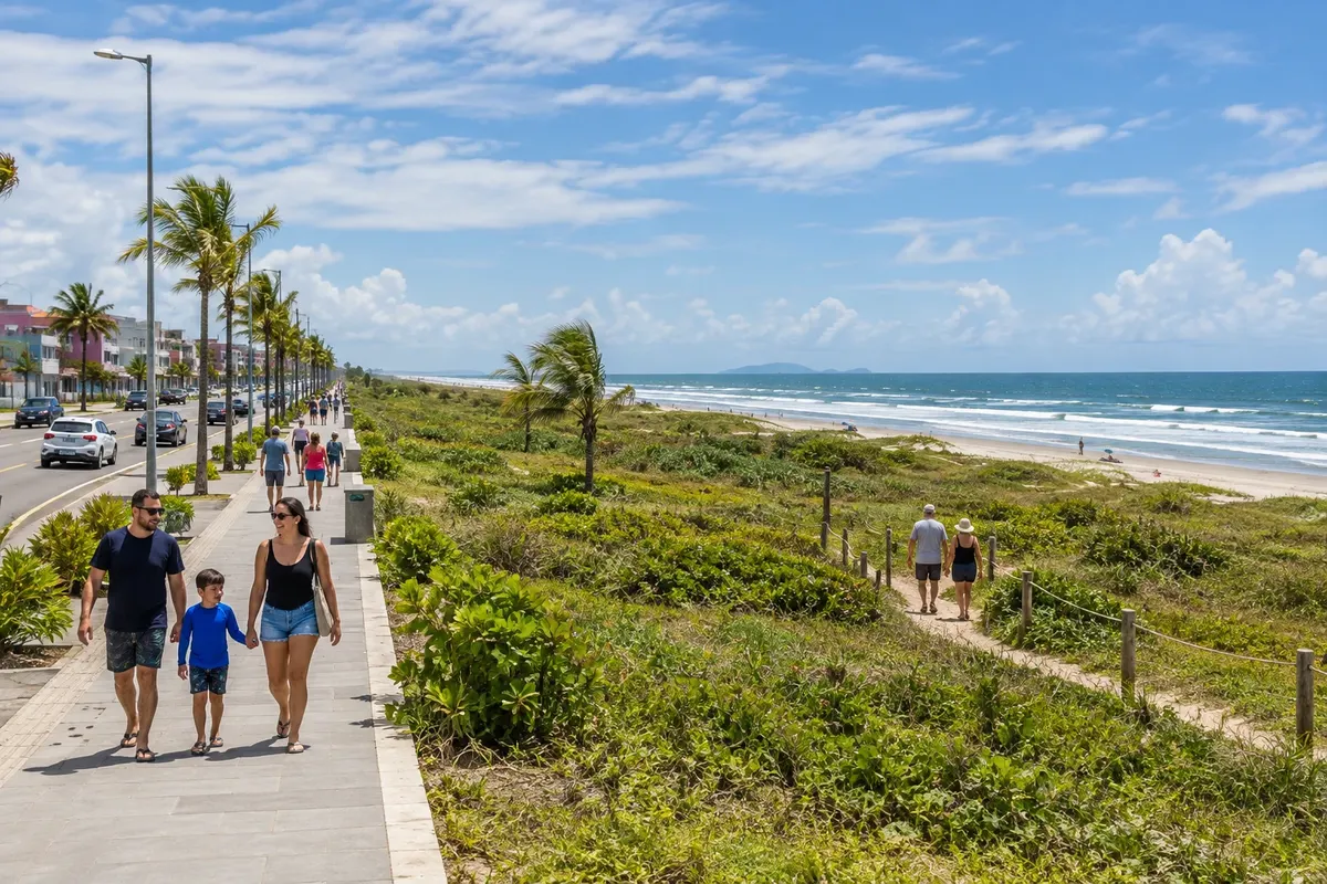 Promenade and coastal scrub at Praia de Leste