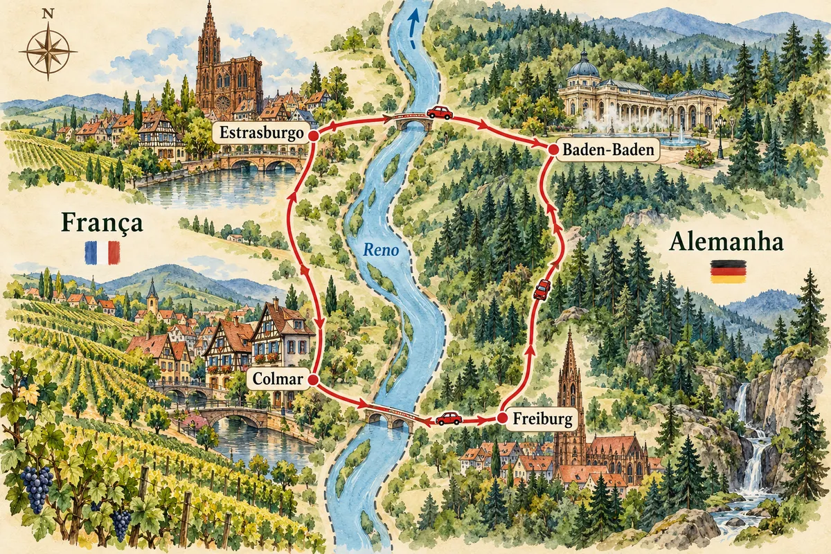 Illustrated map of Alsace and the Black Forest