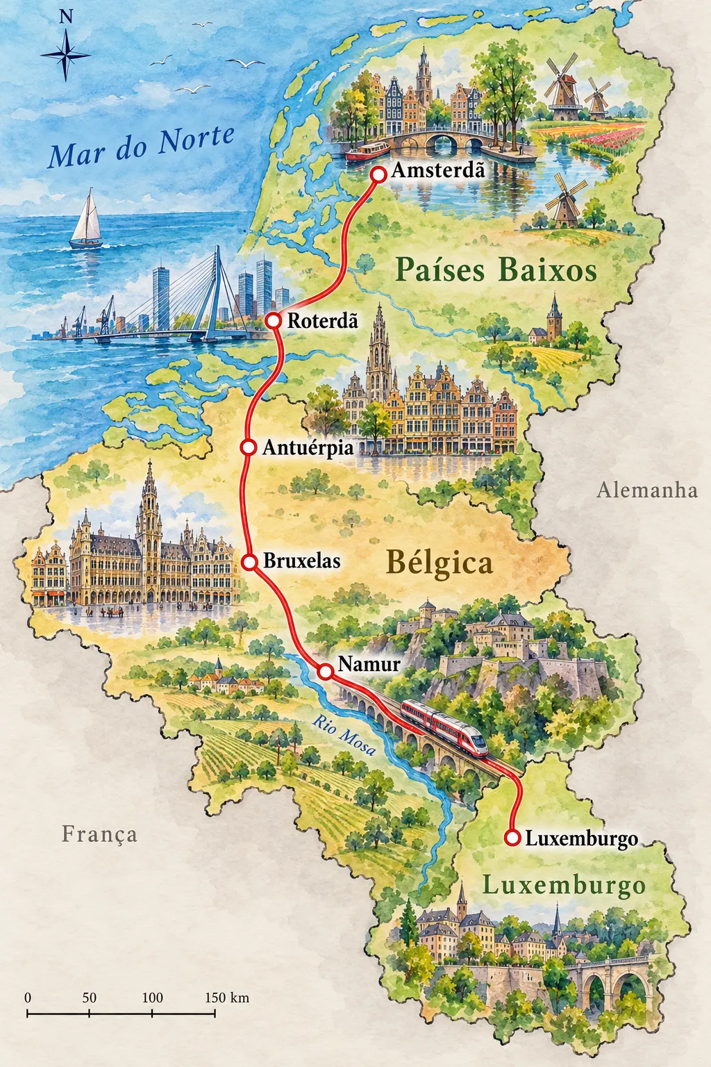 Benelux en tren: Amsterdã–Bruxelas–Luxemburgo