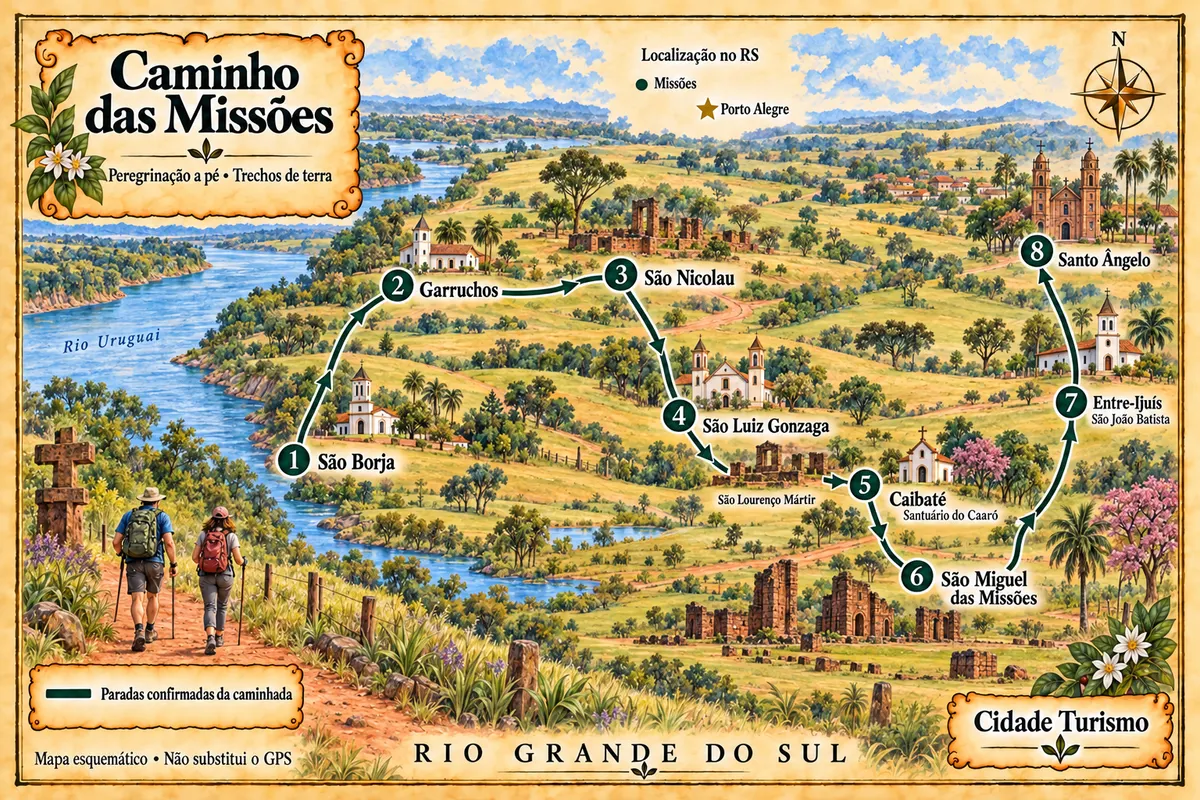 Illustrated map of Caminho das Missões