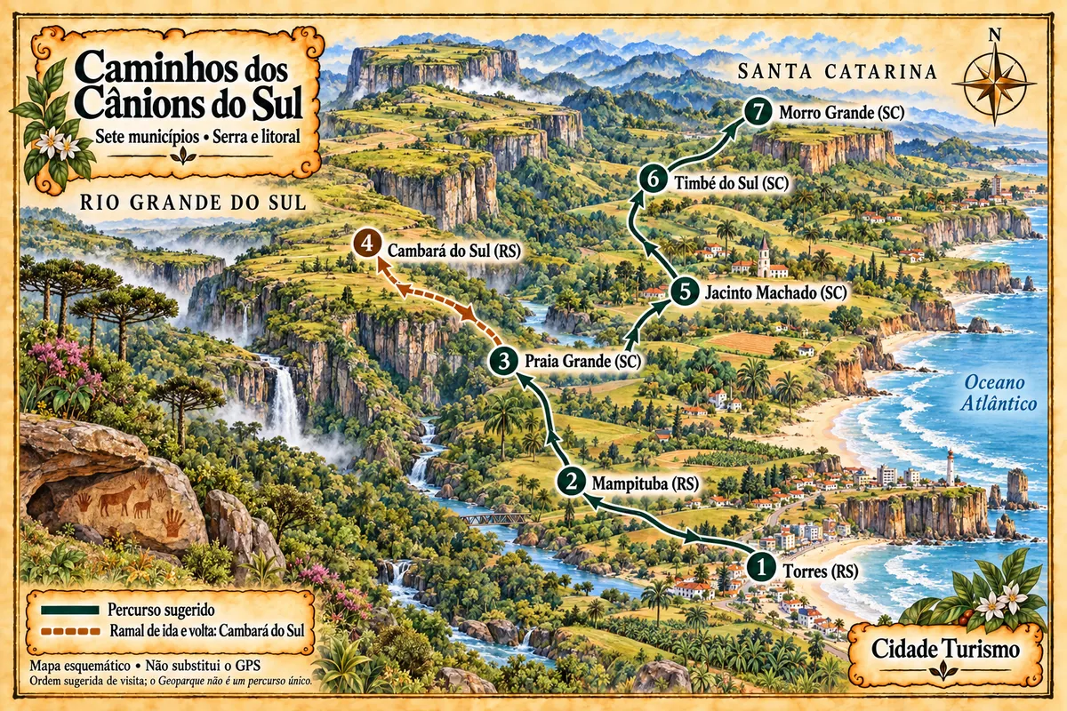 Illustrated map of Caminhos dos Cânions do Sul