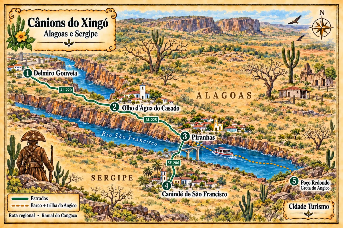 Illustrated map of Cânions do Xingó