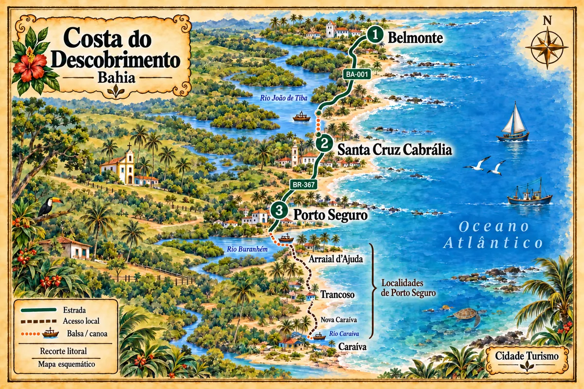 Illustrated map of Costa do Descobrimento