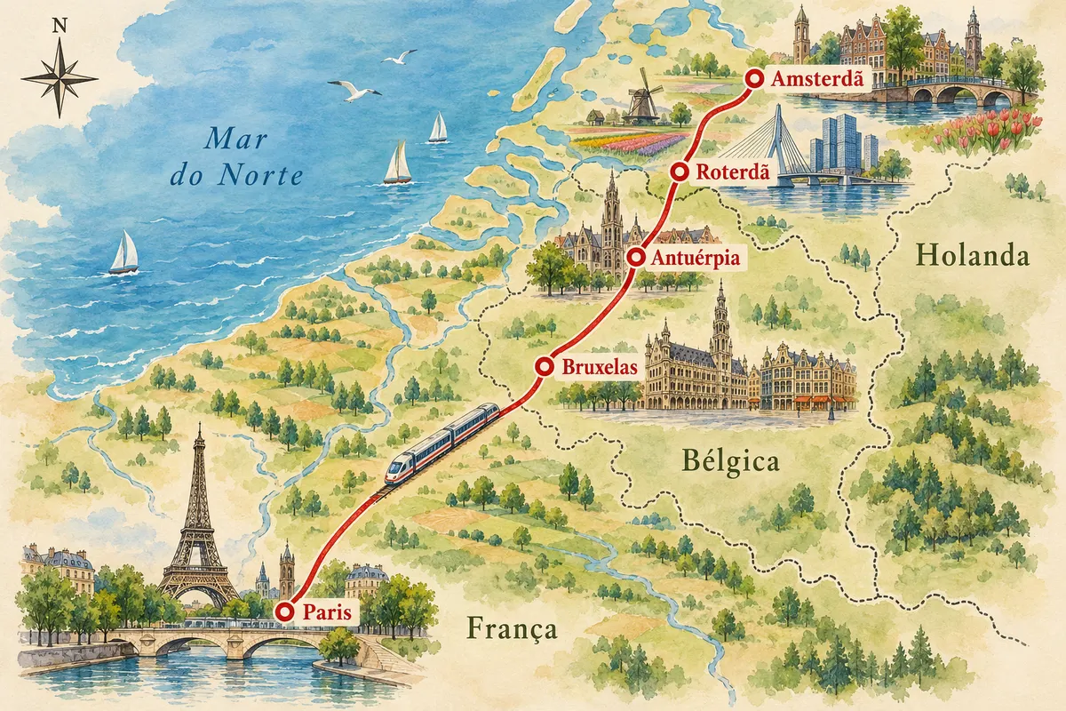 Illustrated map of Eurostar Paris–Amsterdã