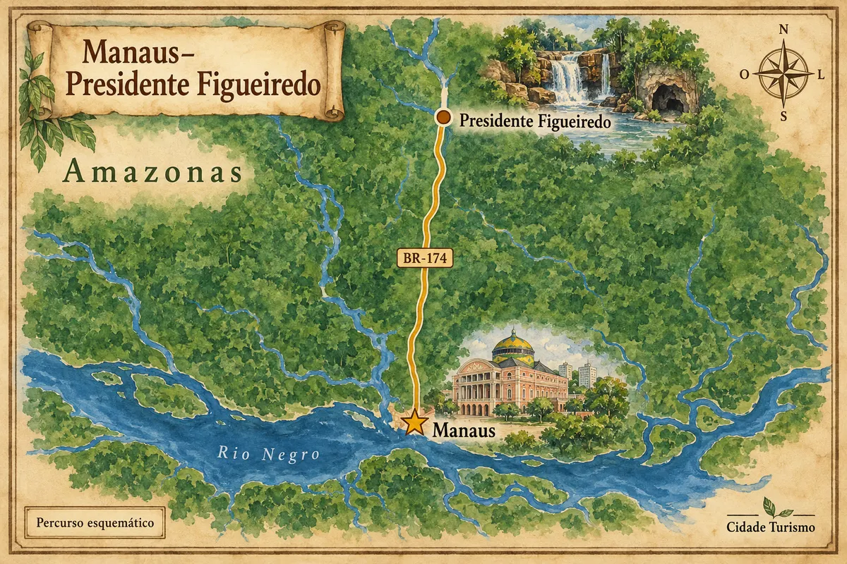 Illustrated map of Manaus–Presidente Figueiredo