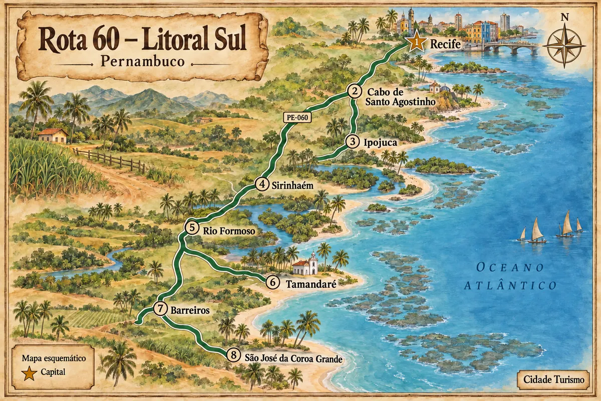 Illustrated map of Rota 60 – Litoral Sul