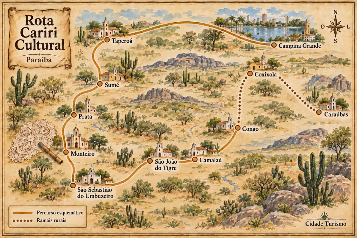 Illustrated map of Cariri Cultural Route