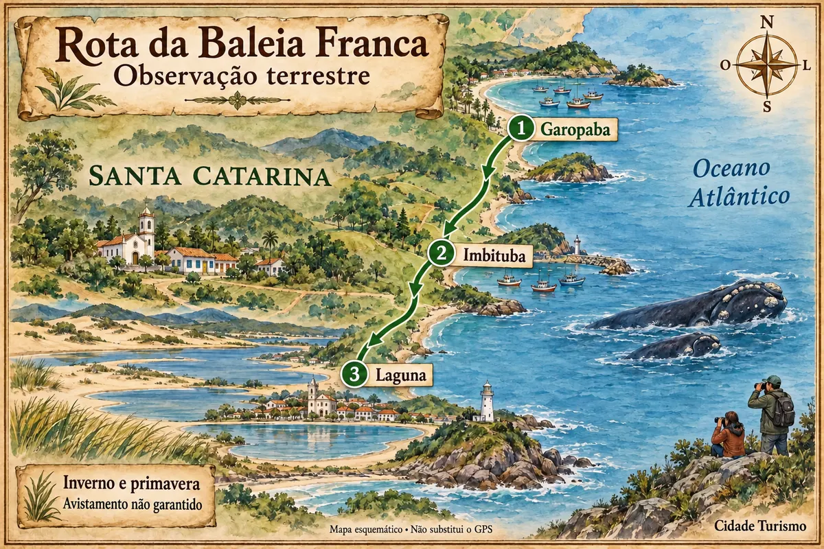 Mapa ilustrado de Rota da Baleia Franca