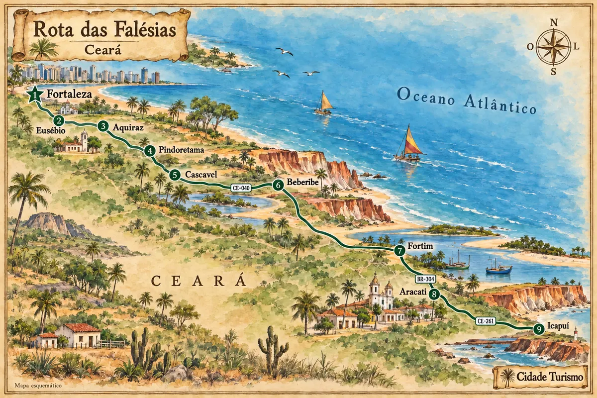 Illustrated map of Rota das Falésias