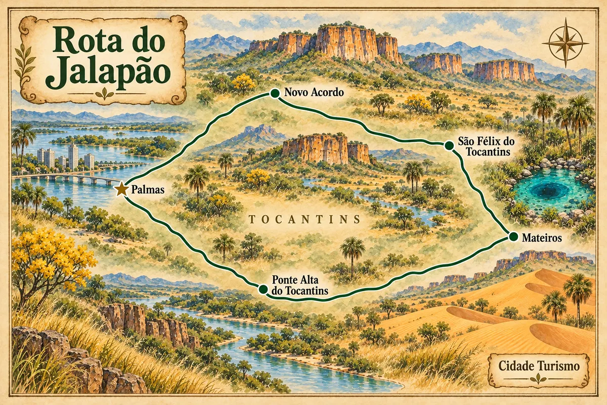 Illustrated map of Jalapão Route