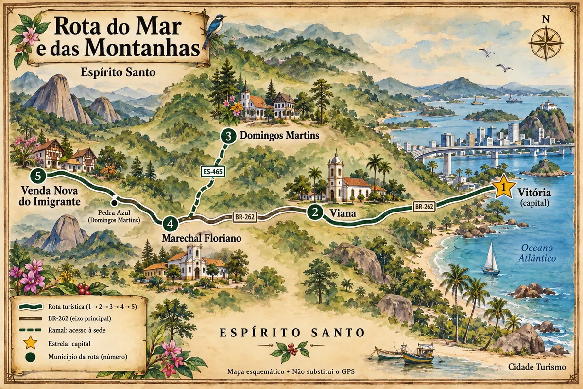 Illustrated map of Sea and Mountains Route