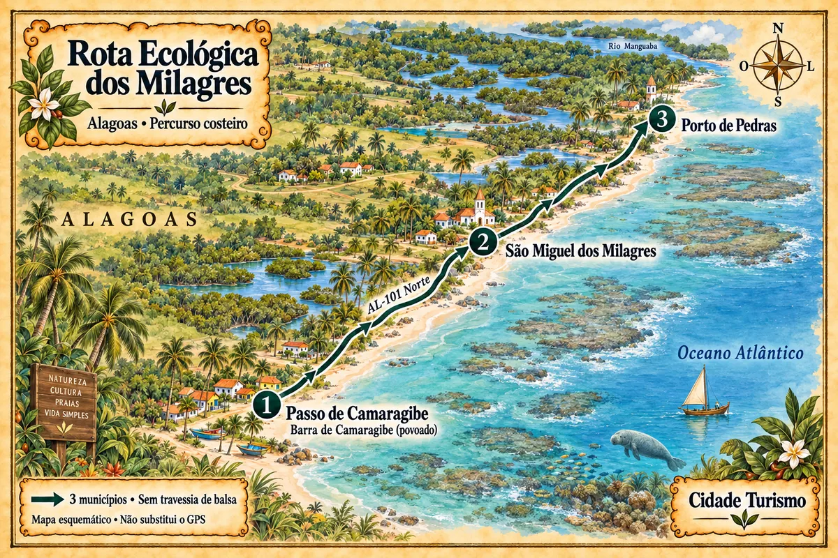 Illustrated map of Rota Ecológica dos Milagres