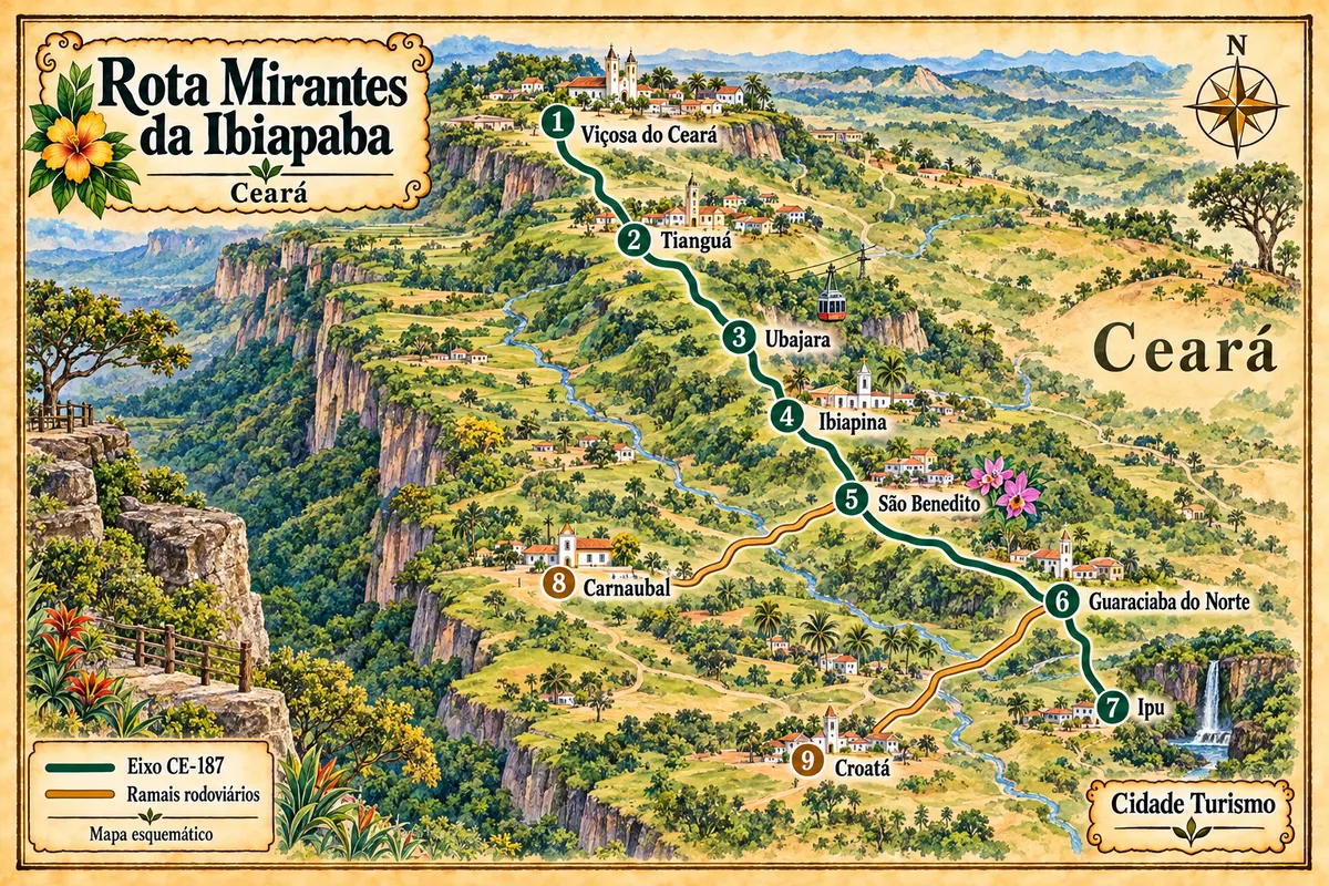 Illustrated map of Ibiapaba Viewpoints Route