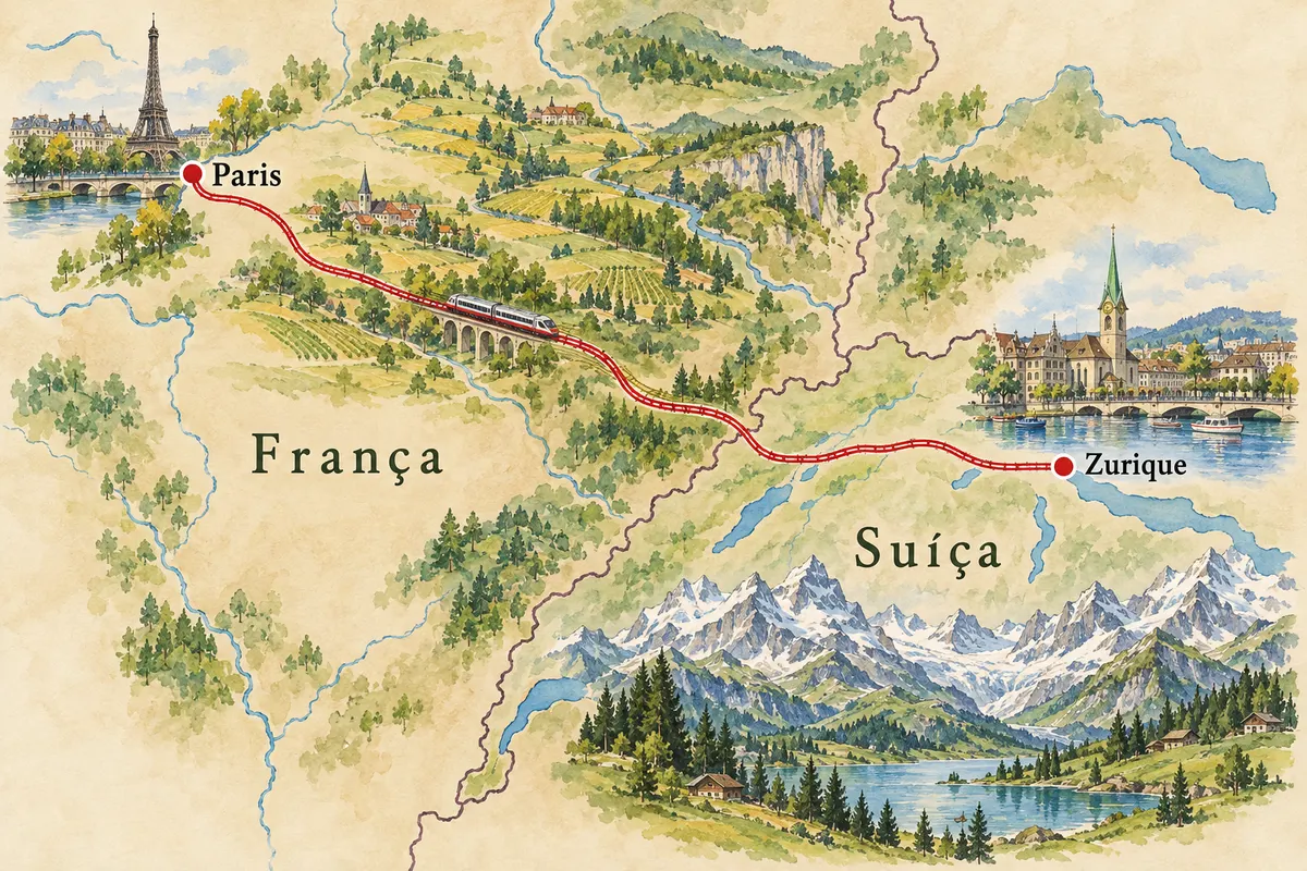 Illustrated map of TGV Lyria Paris–Zurich