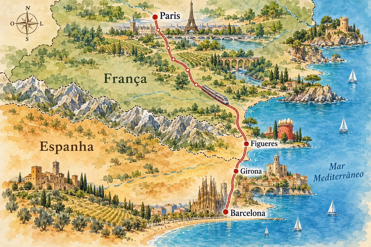 Illustrated map of TGV Paris–Barcelona