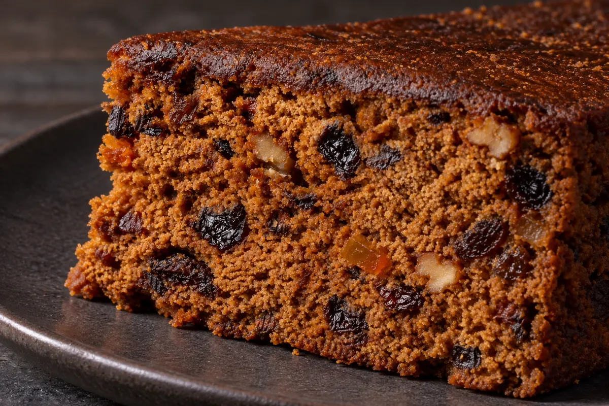 Welsh black cake: fruit and crumb detail.
