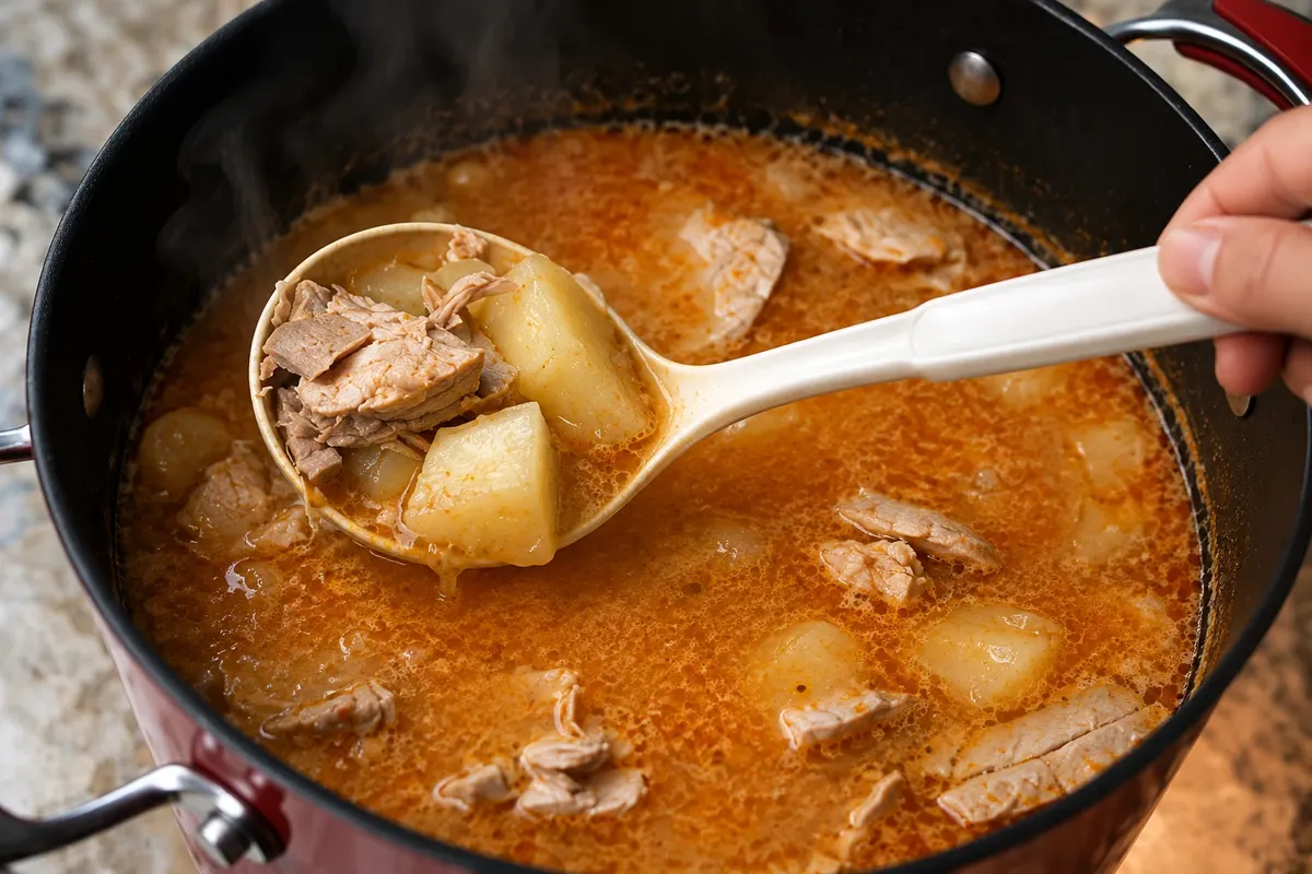 Manioc and fish during the preparation of encebollado.