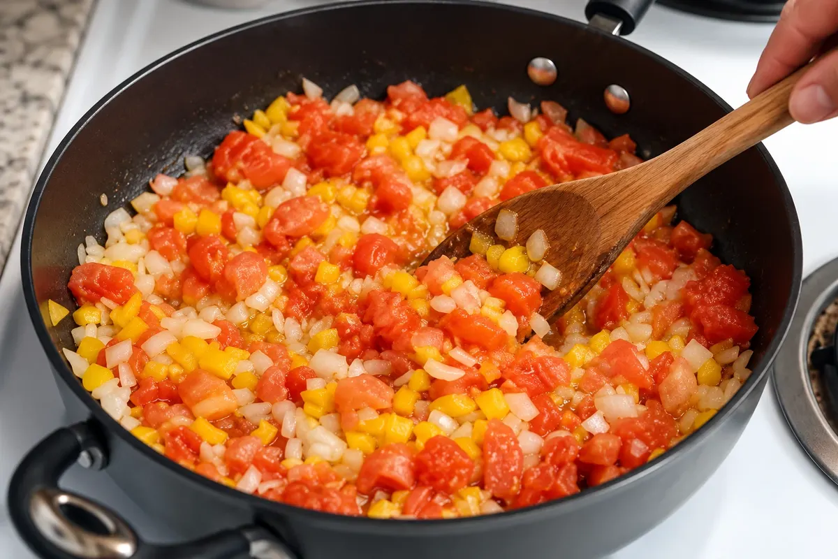 Preparation of the sauté for the encocado.