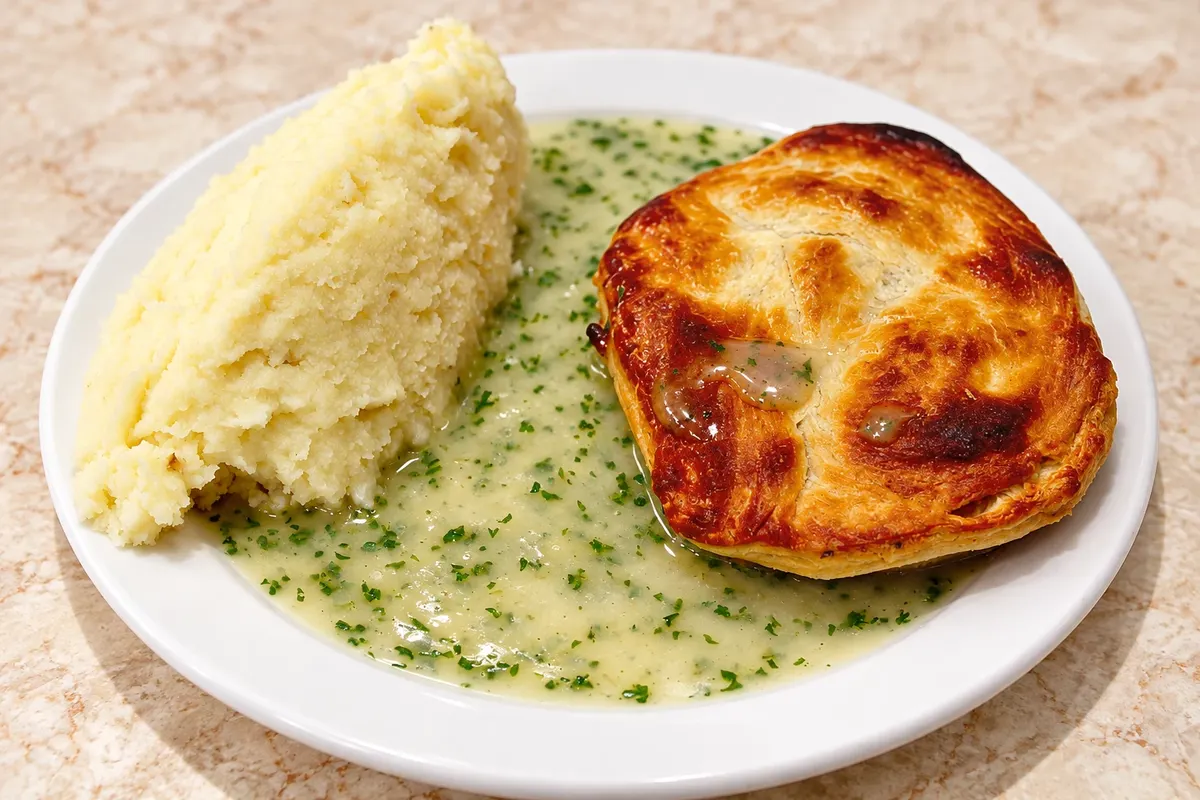 Pie and mash — detail.