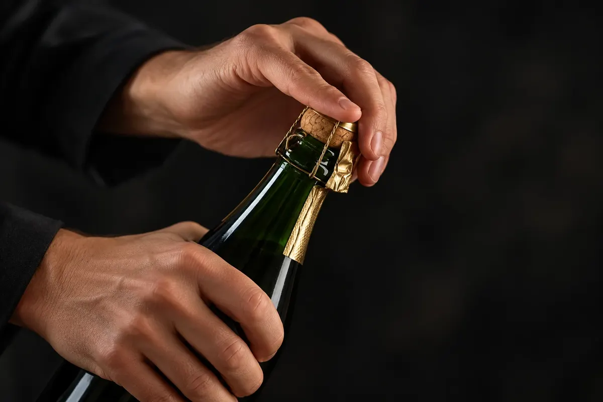 Controlled opening of a bottle of champagne.