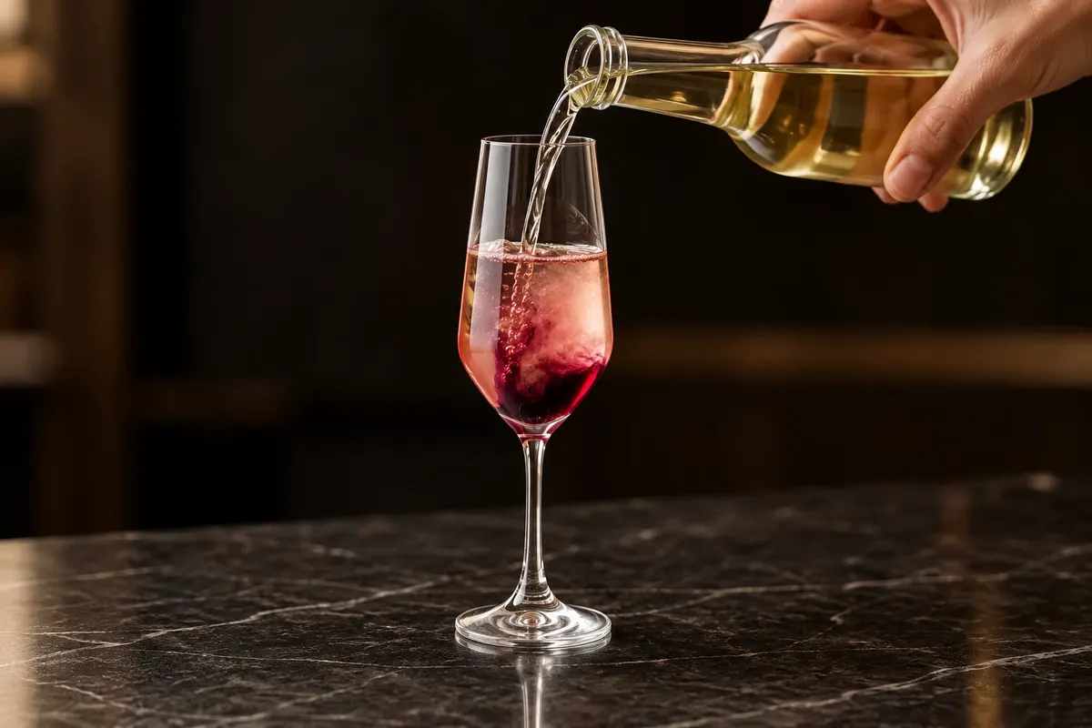 White wine added to crème de cassis to prepare kir.