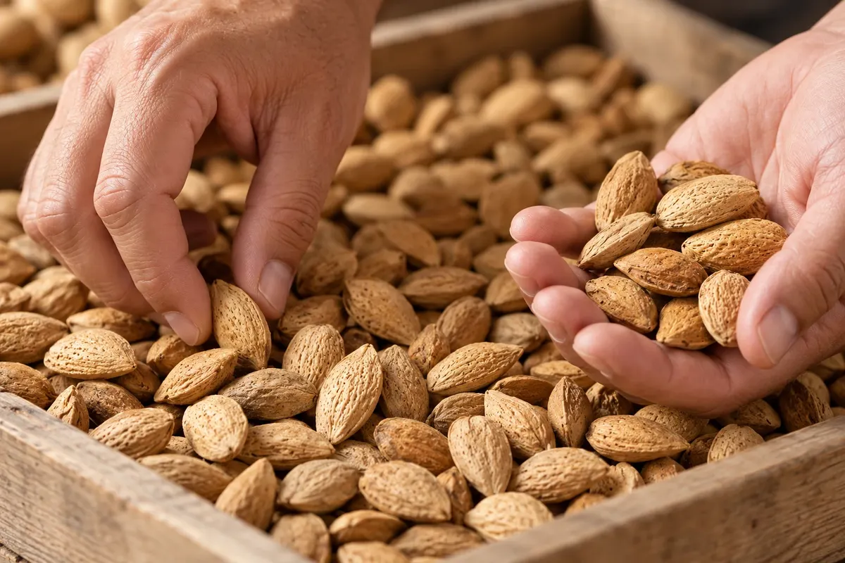 Selection of almonds before the preparation of the calissons.
