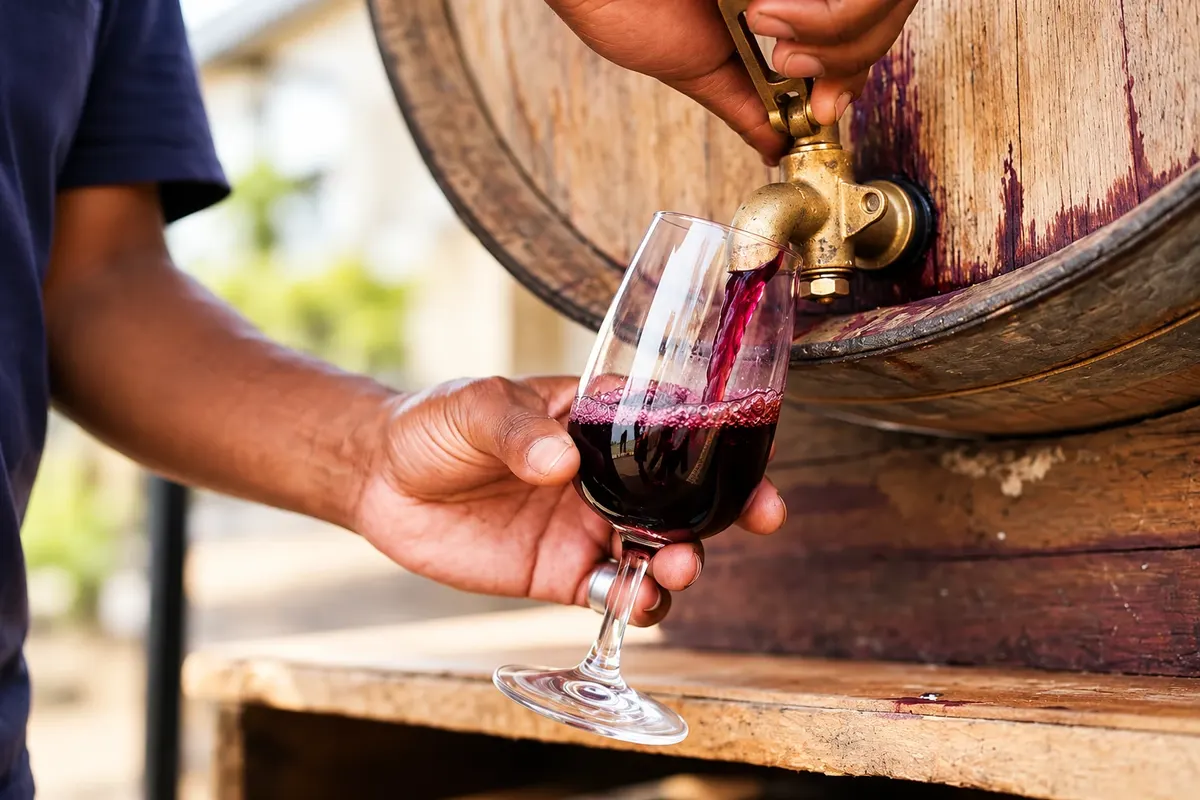 Servicio de Pinotage desde la canilla del barril.