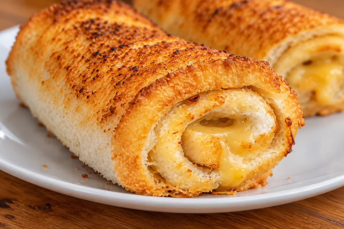 Detalle de la espiral de pan y queso de un cheese roll.