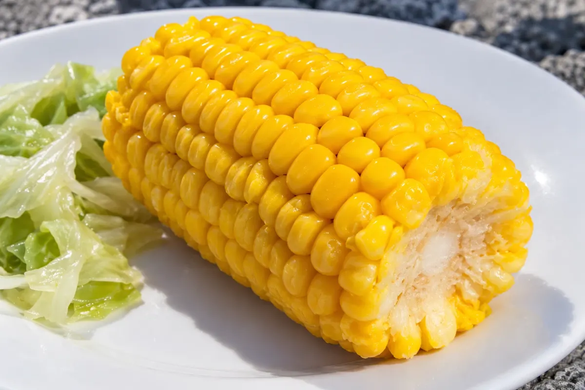 Detalle del maíz cocido de la comida geotérmica de Whakarewarewa.